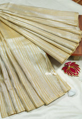 Beige - Organza silk with stripped weaving saree - Nayanthara inspired